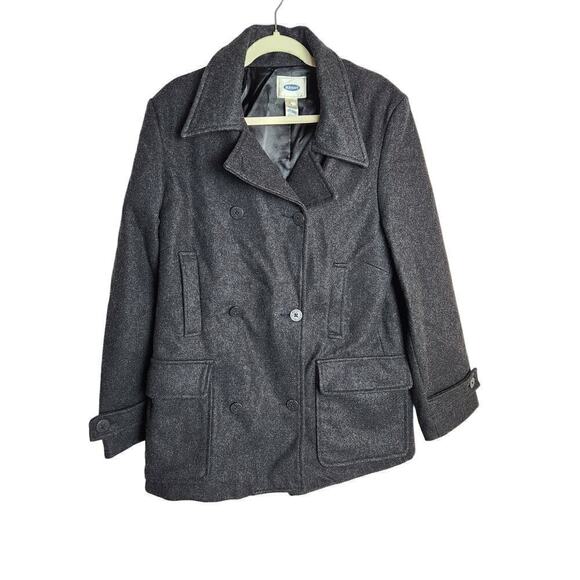 Old Navy Jackets & Blazers - Vintage Old Navy Wool Peacoat Sz L Black/Charcoal classic preppy pockets GUC